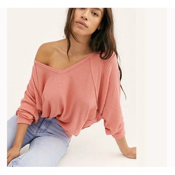 Free People We The Free Santa Clara Thermal Top Women’s Size Large Salmon - Picture 1 of 11